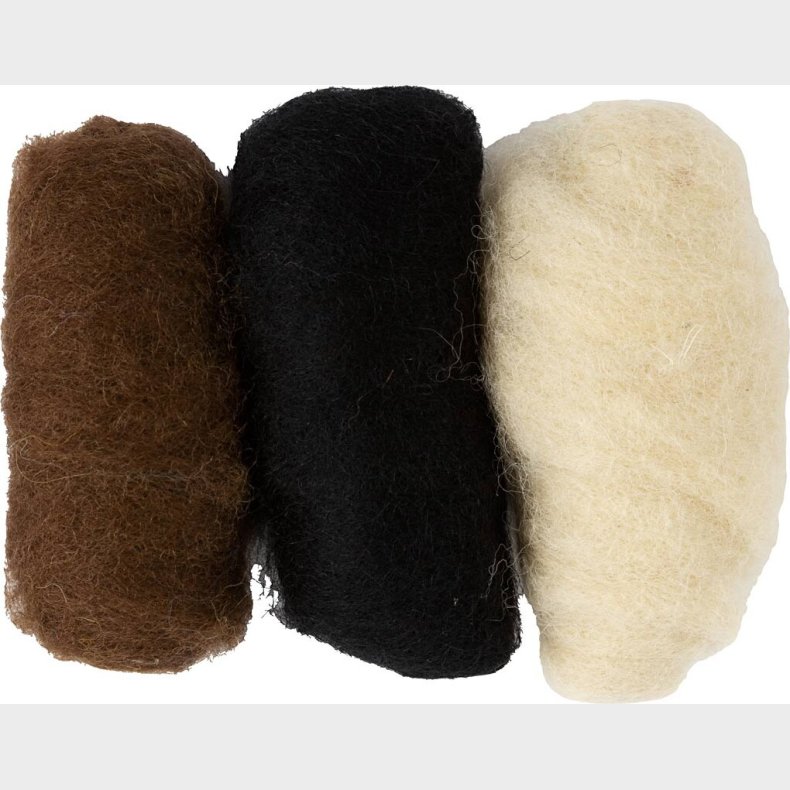 Kartet Uld - Hvid Brun Sort - 3x10 G