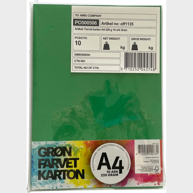 Karton A4 220 G - 10 Ark - Gr�n