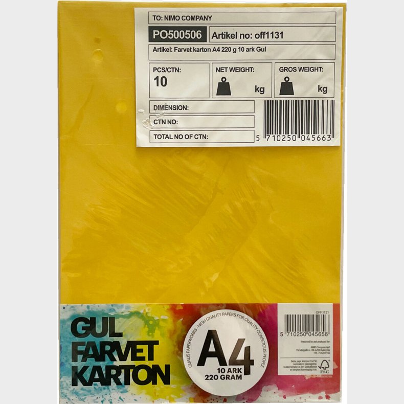 Karton A4 220 G - 10 Ark - Gul