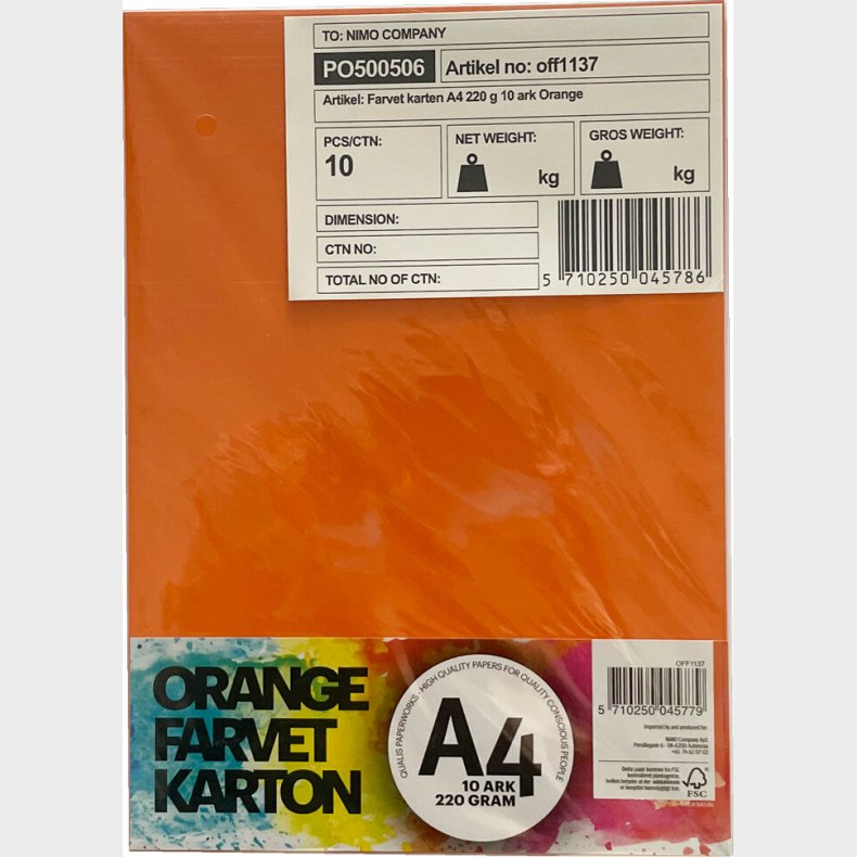 Karton A4 220 G - 10 Ark - Orange