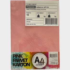 Karton A4 220 G - 10 Ark - Pink
