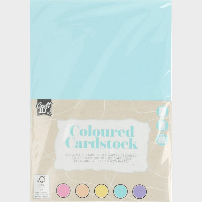 Karton - Farvet - A5 - 220 G - 5 Forskellige Farver - 25 Ark