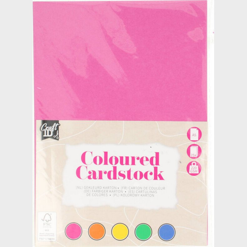 Karton - Farvet - A5 - 220 G - 5 Forskellige Farver - 25 Ark