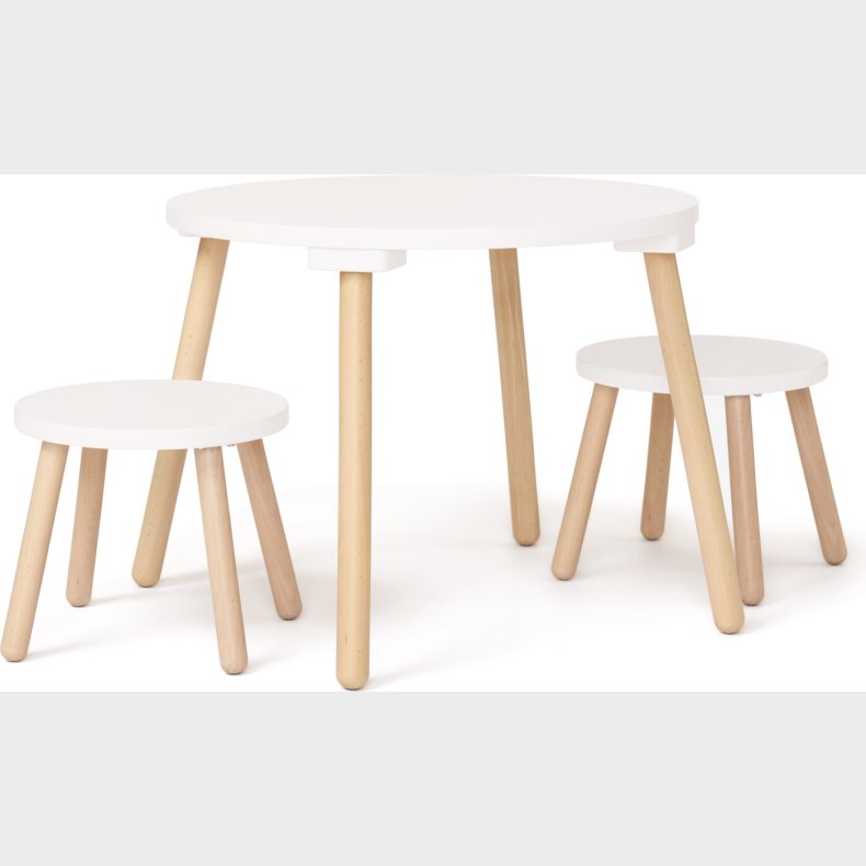 Kids Concept - Bord Og Taburetter - Hvid - 77x77x46 Cm