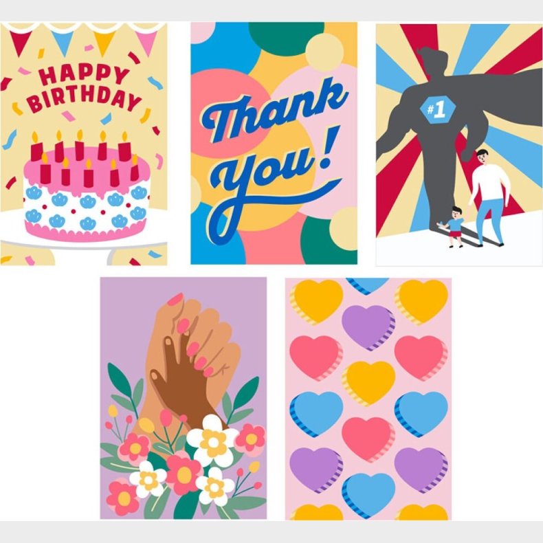 Mal Efter Tal Lyknskningskort - 5 Stk - Kikkerland