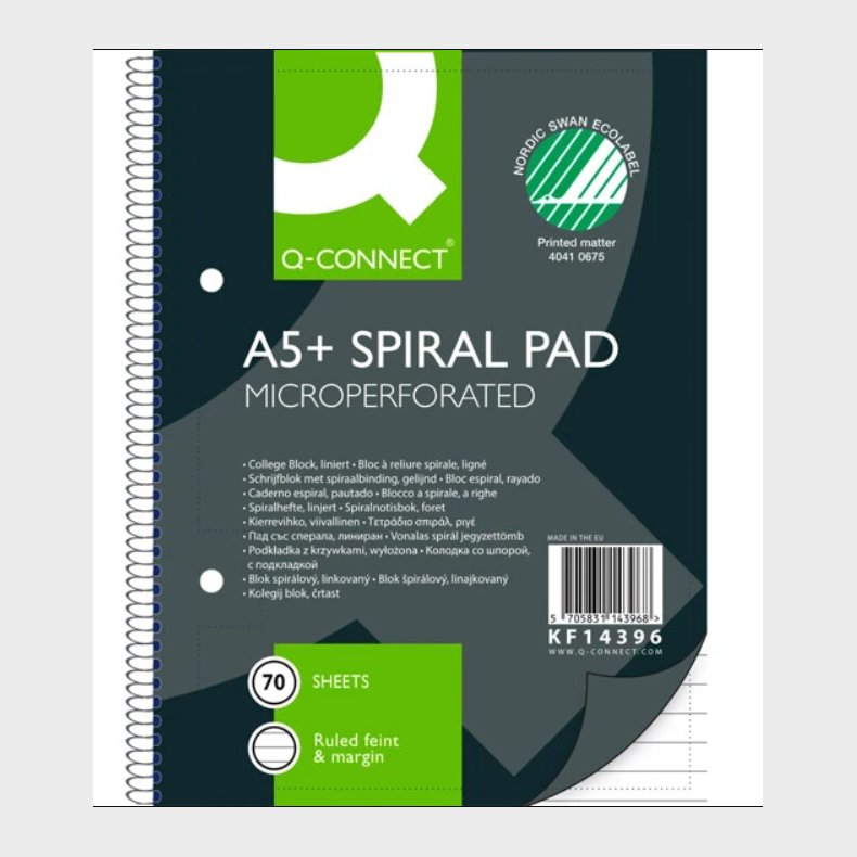 Notesblok - A5 - Linjeret - Spiral - 70 Sider