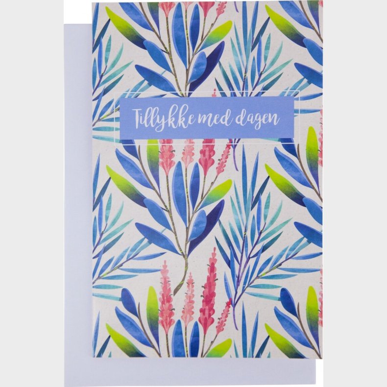 Kort Med Kuvert - 11x17 Cm - Bl Blomst - Scanseason