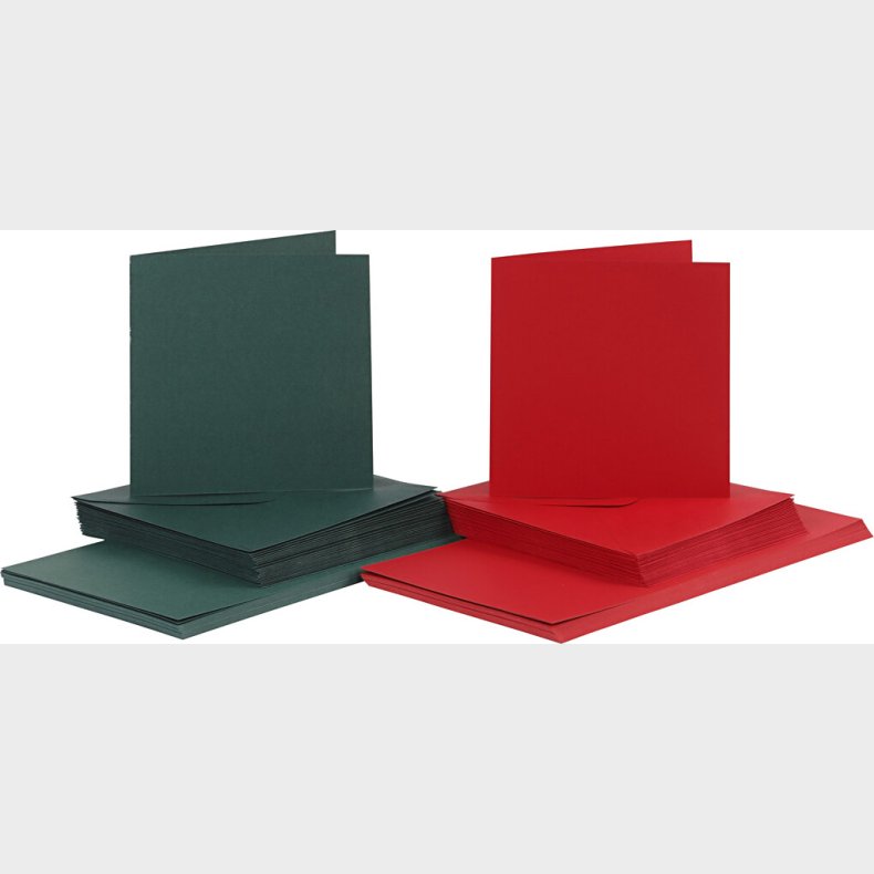 Kort Og Kuverter - 15x15 Cm - 16x16 Cm - Grn Rd - 50 St