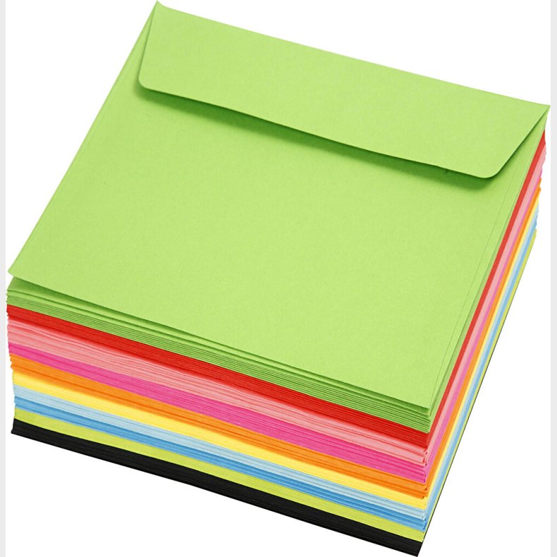 Kulrte Kuverter - Kuvert Str. 16x16 Cm - 80 G - Assorterede Farver - 10x10 Stk.