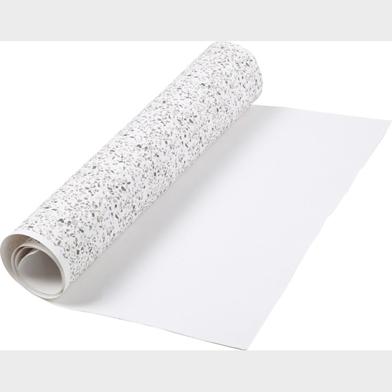 Lderpapir - Terrazzo - Folie Print - 350 G - Hvid - 49,5x100 Cm