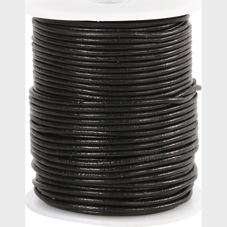 L�dersnor - Tykkelse 2 Mm - Rund - Sort - 50 M