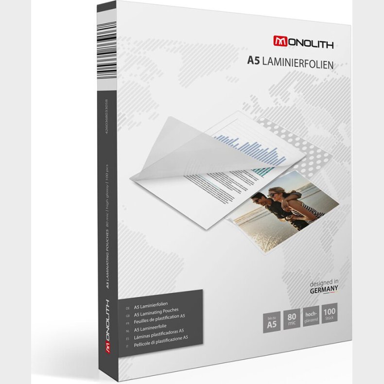 Lamineringslomme A5 100 Stk 80 Micron - Monolith