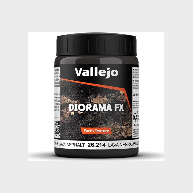 Vallejo - Diorama Fx - Earth Texture Acrylic - Black Lava Asphalt - 200 Ml