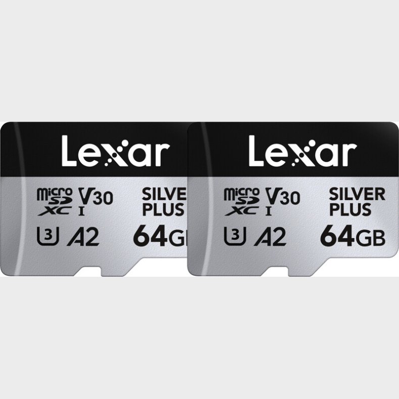 Lexar - Microsdxc Professional Silver Plus Uhs-i/u3/a2/4k R205/w100 (v30) - Silver - 64gb - 2pack