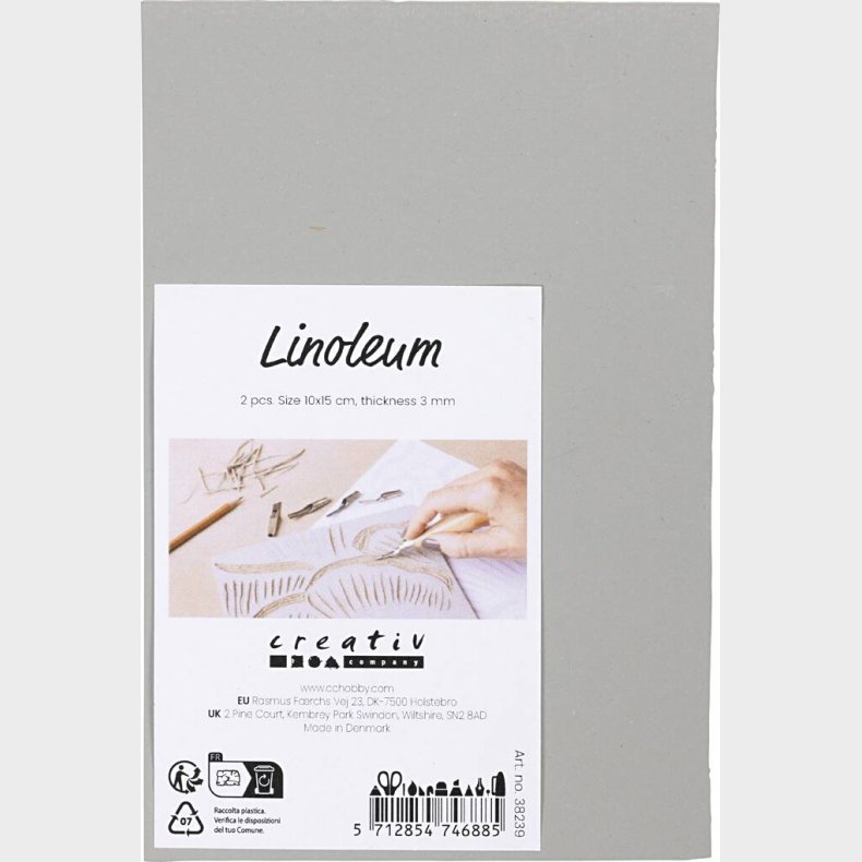 Linoleum - Str. 10x15 Cm - Tykkelse 3 Mm - Gr� - 2 Stk.