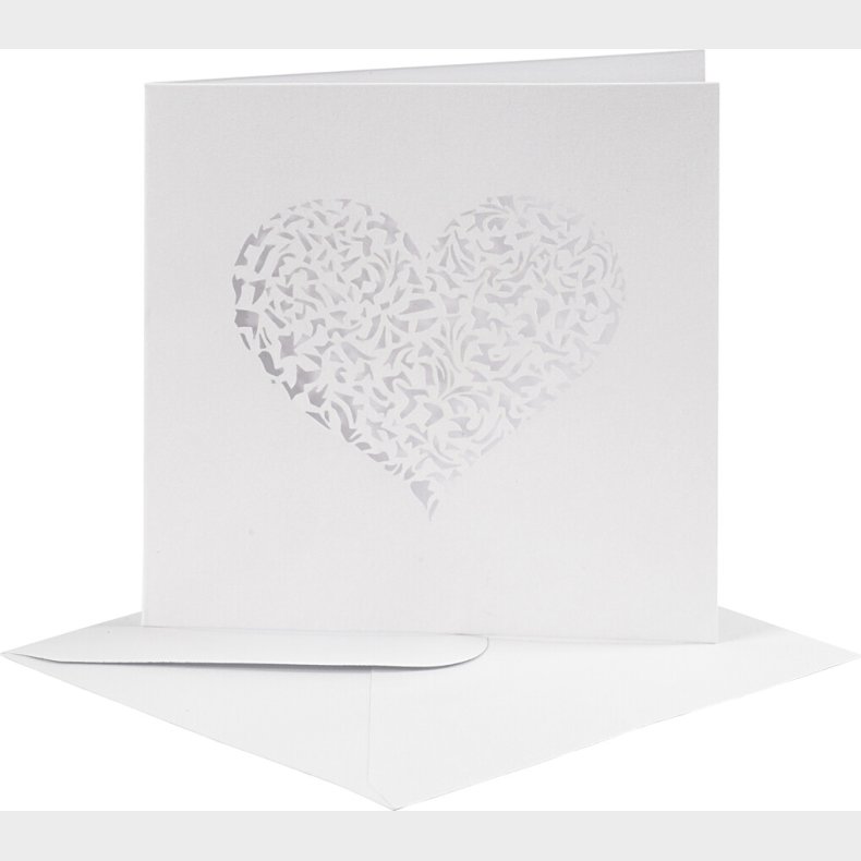 Luksus Kort Og Kuvert - Kort Str. 13,5x13,5 Cm - Kuvert Str. 14,5x14,5 Cm - 240+110 G - Hvid - 5 St