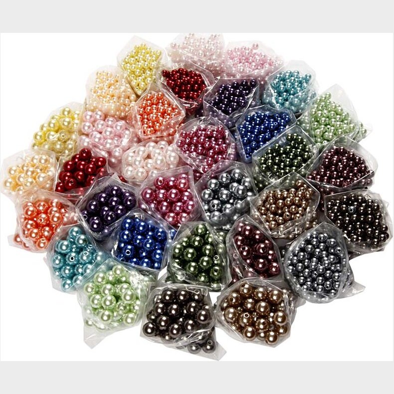Voksperler - 6+10 Mm - Hulstr. 1,5+2 Mm - Forskellige Farver - 32x20 G