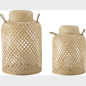 Bloomingville - Madlin Lanterne Med Glas - Natur - Bambus - 2 Stk