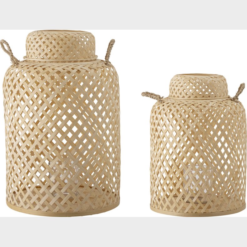 Bloomingville - Madlin Lanterne Med Glas - Natur - Bambus - 2 Stk