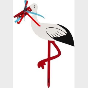 Magni - Fdselsstork I Tr - Rdt Og Blt Bnd - Lille - 55 Cm