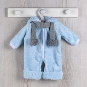 As� dukket�j - Lysebl� fleecedragt, 43 cm