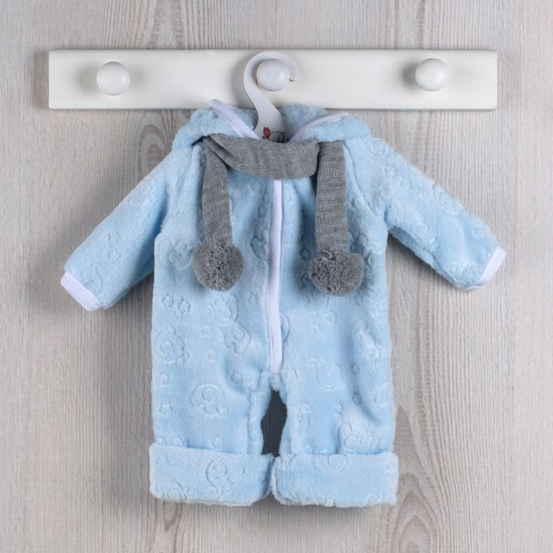 As� dukket�j - Lysebl� fleecedragt, 43 cm