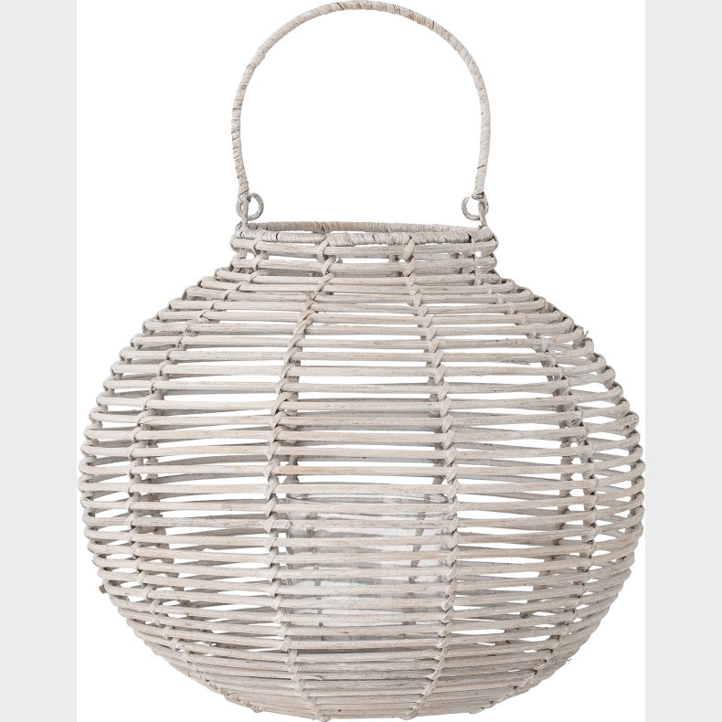 Bloomingville - Malua Lanterne Med Glas - Flet - Hvid - Rattan Plast