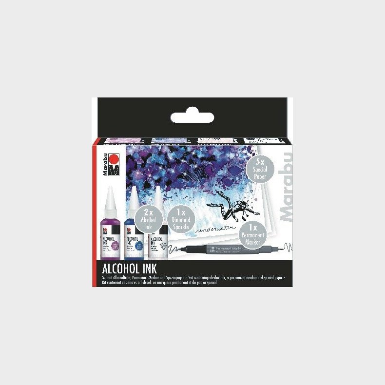 Marabu - Alcohol Ink S�t Inkl. Papir Og Tusch - Underwater - 3x20 Ml