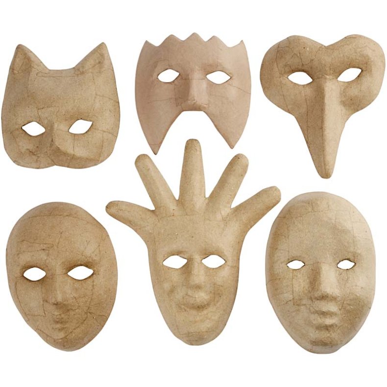Creativ Company | Masker i papmach, 6 stk
