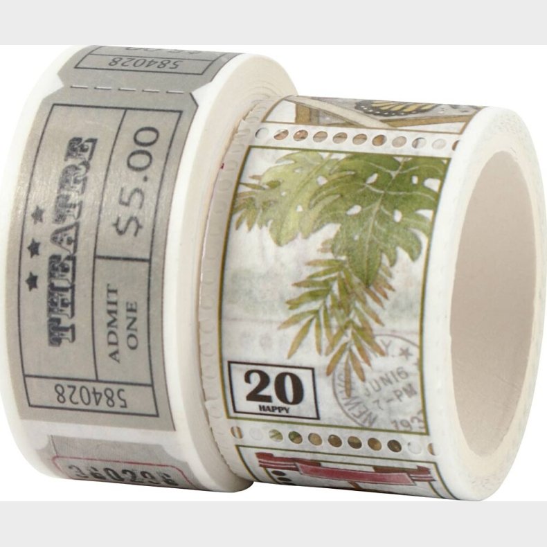 Masking Tape - Billet- Og Naturmotiver - L 3+5 M - B 20+25 Mm - 2 Ruller