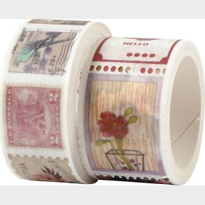 Masking Tape - Frimrke- Og Blomstermotiver - L 3+5 M - B 20+25 Mm - 2 Ruller