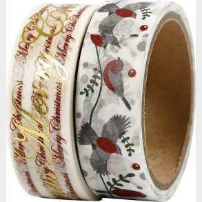Masking Tape - Gldelig Jul Og Fugle - Folie - B 15 Mm - 2x4 M