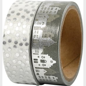 Masking Tape - Huse Og Prikker - Folie - B 15 Mm - Slv - 2x4 M