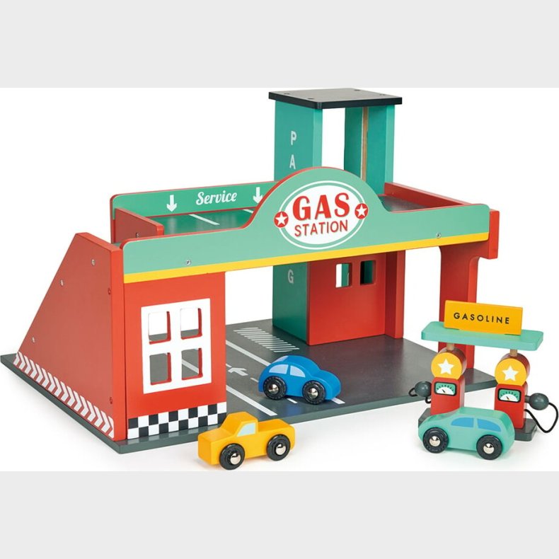 Tankstation Legetj I Tr - Inkl. 3 Biler Og Benzinpumpe - Mentari