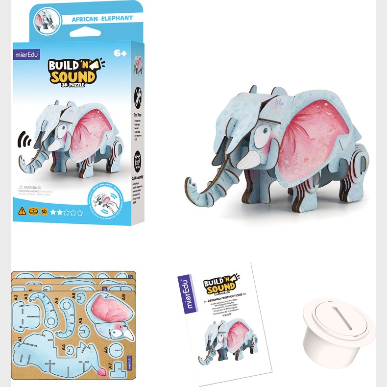 Mieredu - African Elephant - Build 'n' Sound 3d Puzzle - Elefant
