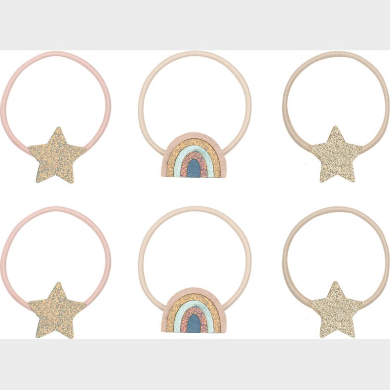 Mimi & Lula - 6 Hrelastikker - Rainbow Og Star Celeste