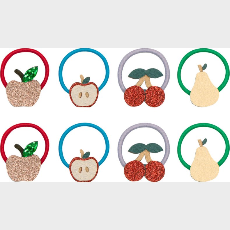 8 H�relastikker Til B�rn - Mini Frugter Med Glitter - Mimi & Lula