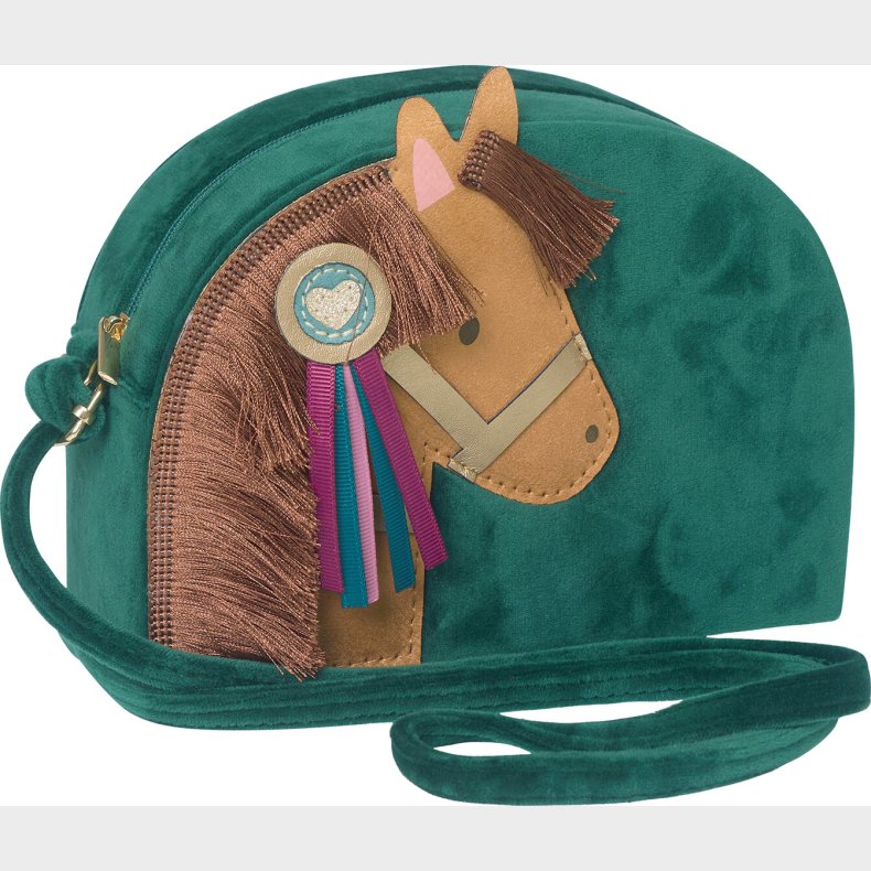 Skuldertaske Til B�rn - Gr�n Velour Hestevenner - Mimi & Lula
