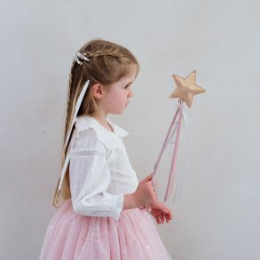 Tryllestav Med Stjerne - Gylden Tyl Satin Glimmer - Mimi & Lula