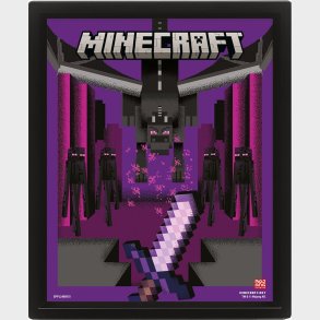 Minecraft - 3d Plakat Med Ramme - Ender Drageon Duel - 25x20 Cm