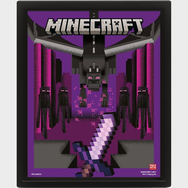 Minecraft - 3d Plakat Med Ramme - Ender Drageon Duel - 25x20 Cm