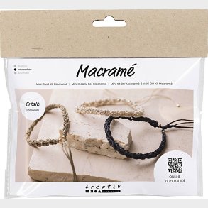 Mini Diy Macram Kit - Armbnd - Sort - Olivenbrun - Sand