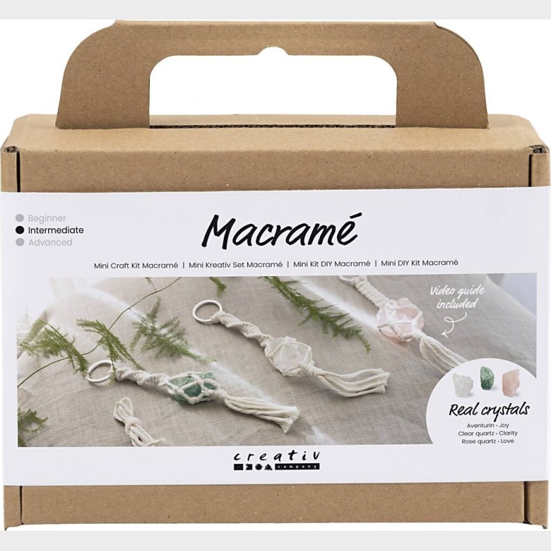 Mini Diy Macram� Kit - N�glering - Mat Transparent - St�vet Gr�n Sart Rosa Lys Natur