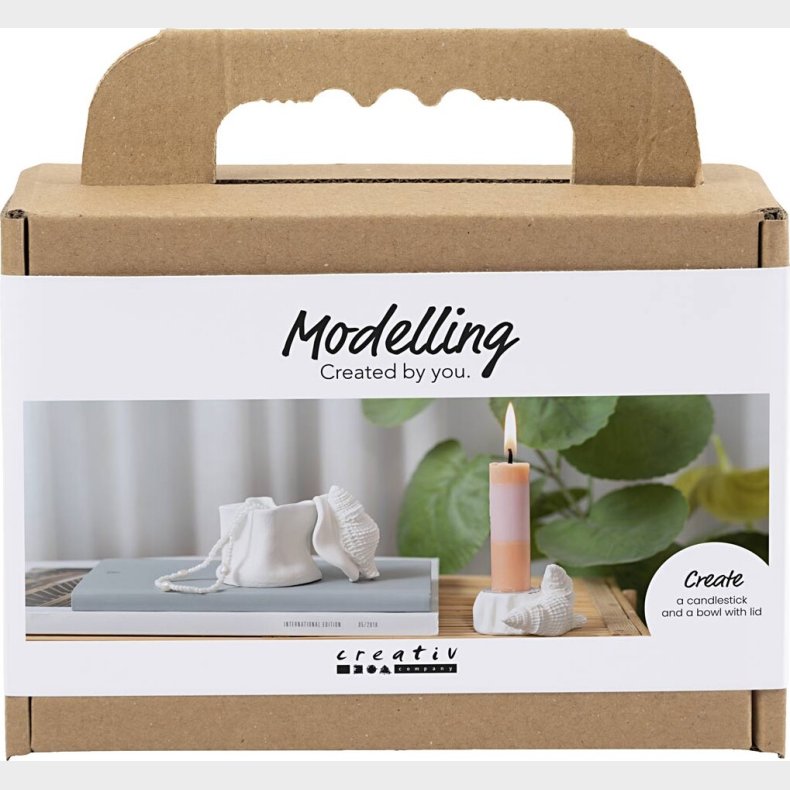 Mini Diy Kit Modellering - Lysestager Med Konkylier - Off White