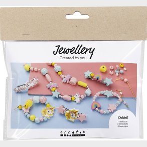 Mini Diy Kit Smykker - Halsk�de - Armb�nd - H�rpynt - Lys Bl� - Lys R�d - Gul