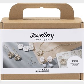 Mini Diy Kit Smykker - �reringe - Armb�nd Og Halsk�de Med Blomsterdesign - Beige - Lys Pudder - Varm Beige