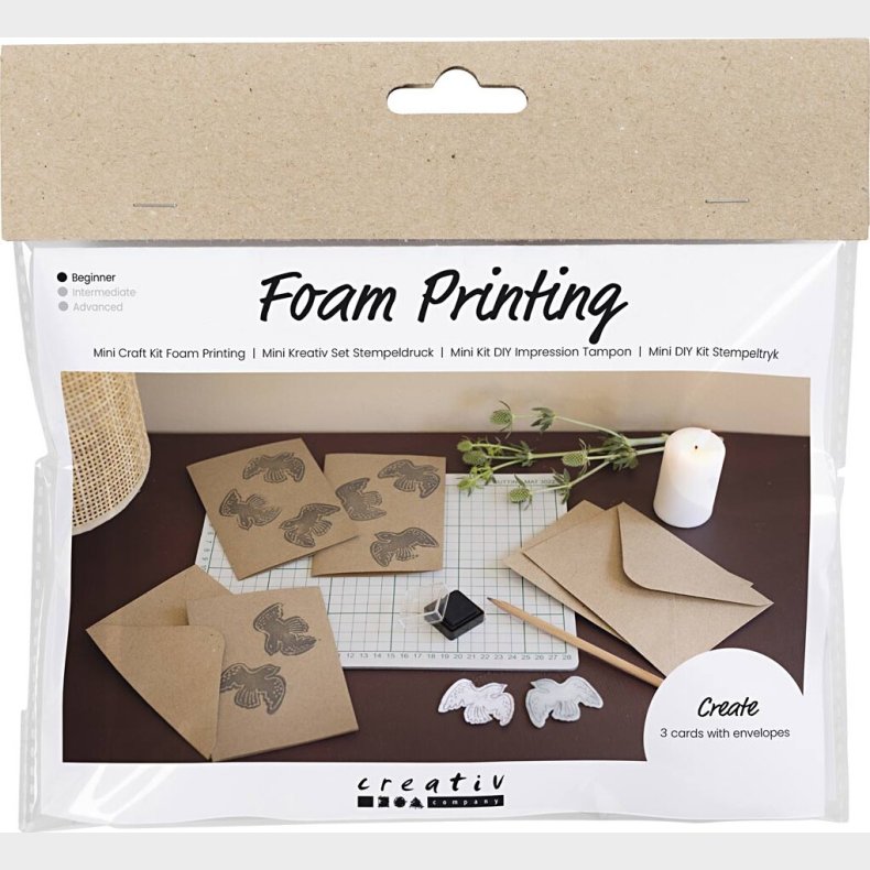 Mini Diy Kit Stempeltryk - Kort Med Duer - Beige - 1pk.