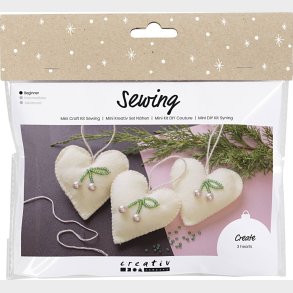 Mini Diy Kit Syning - Hjerter - Off White - 1pk.