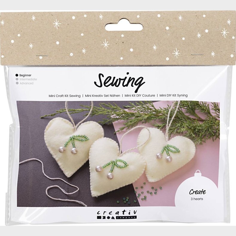 Mini Diy Kit Syning - Hjerter - Off White - 1pk.
