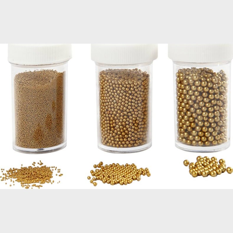 Sm Mini Glaskugler - Guld - Str. 0,6-0,8+1,5-2+3 Mm - 3x45 G